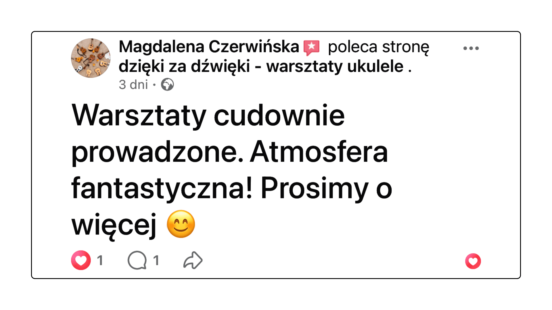 Opinie o warsztatach ukulele z Dzięki za dźwięki